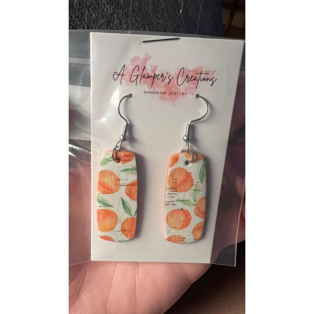 A Glamper's Creations Earrings Womens White Peach Cork Leather New Mini Bar‎